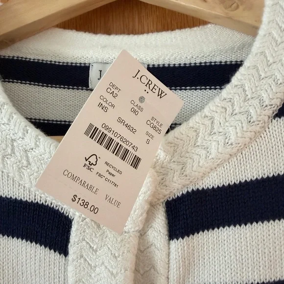 #116 J Crew Navy and White Striped Sweater. NWT. Size S. Classy! - Picture 2 of 10